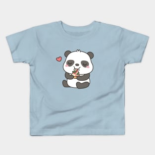 Cute Little Panda Enjoying Pizza Kids T-Shirt